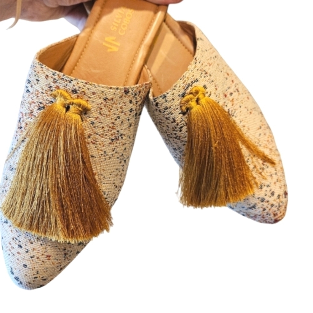 NEW! SILVIA COBOS Milonga Speckled Print Tassel Slip On Mules 8. - Picture 4 of 8